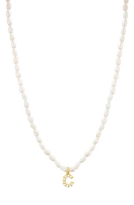 st. Moran Initial Freshwater Pearl Beaded Necklace in White