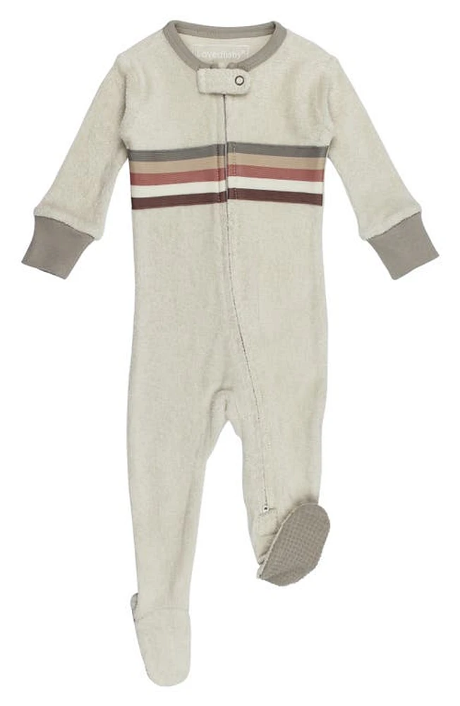 L'Ovedbaby Stripe Appliqué Long Sleeve Organic Cotton Terry Zip Footie Neutrals at Nordstrom,