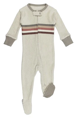 L'Ovedbaby Stripe Appliqué Long Sleeve Organic Cotton Terry Zip Footie Neutrals at Nordstrom,