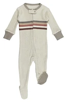 L'Ovedbaby Stripe Appliqué Long Sleeve Organic Cotton Terry Zip Footie Neutrals at Nordstrom,