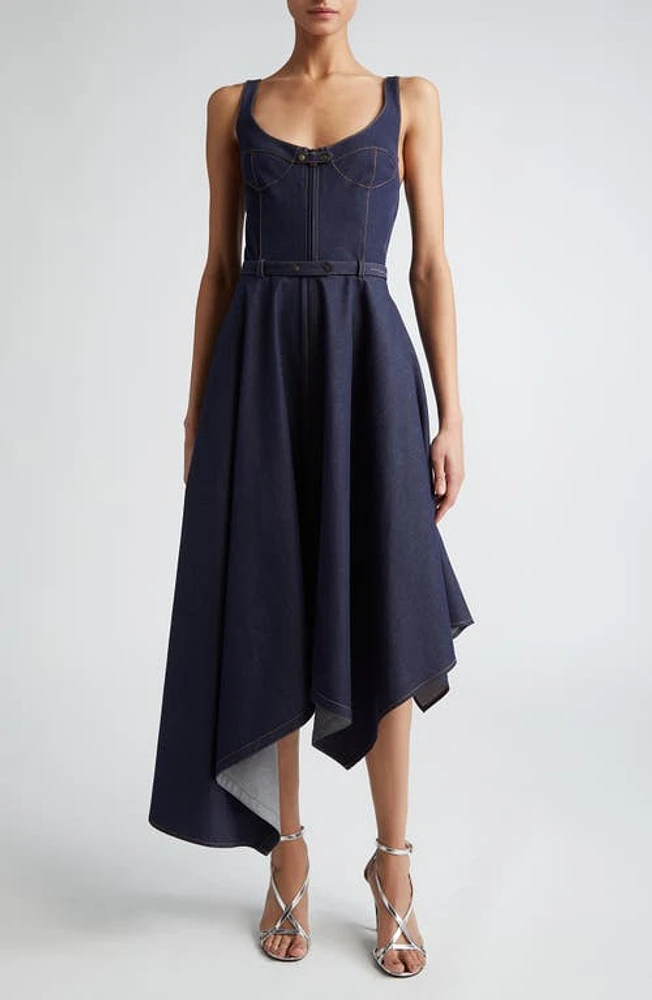 MONSE Asymmetric Stretch Denim Sundress Indigo at Nordstrom,