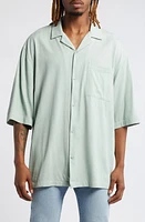 Topman Textured Revere Collar Button-Up Shirt Light Green at Nordstrom,