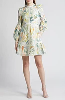 Ted Baker London Tealan Floral Print Long Sleeve Linen Dress Ivory at Nordstrom,