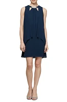 SL FASHIONS Chiffon Cutout Crew Neck Pearl Accent Dress at Nordstrom,