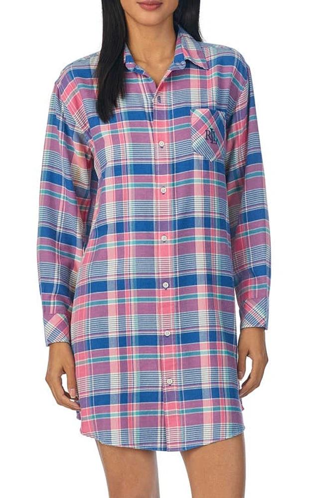 Lauren Ralph Lauren Plaid Sleep Shirt in Multi Plaid at Nordstrom, Size X-Small