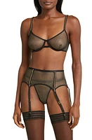 Coquette Shimmery Fishnet Thong & Garter Belt Set Black at Nordstrom,