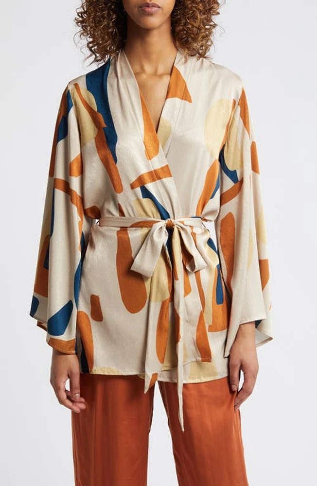 DIARRABLU Tilo Print Lightweight Wrap Jacket Cream at Nordstrom,