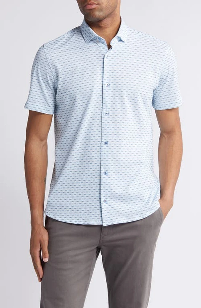 Stone Rose Wireframe Geo Performance Jersey Button-Up Shirt Light Blue at Nordstrom,