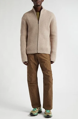 John Elliott Waffle Knit Zip Cardigan Wheat at Nordstrom,