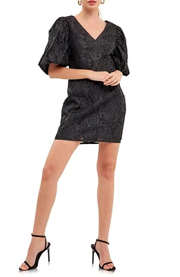 Endless Rose Puff Sleeve Minidress Black at Nordstrom,