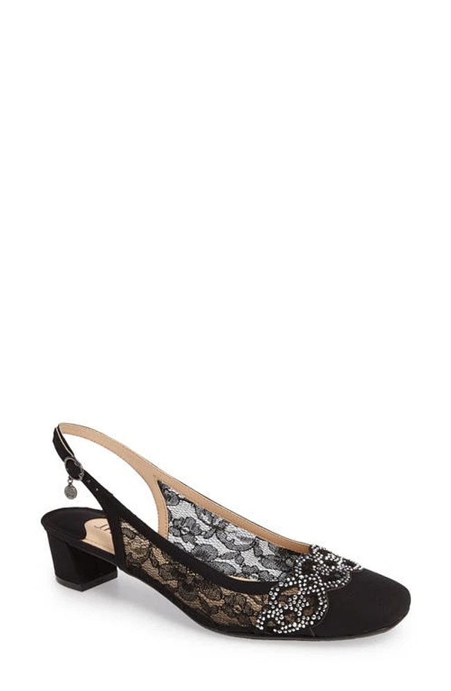 J. Reneé Faleece Crystal Embellished Slingback Pump Black Satin at Nordstrom,