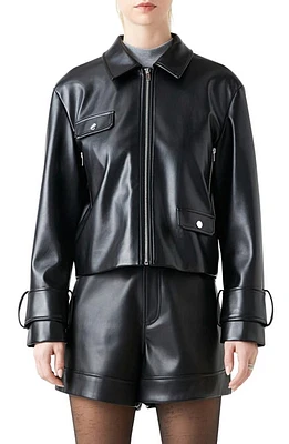 Grey Lab Faux Leather Zip Crop Jacket in Black at Nordstrom, Size Large