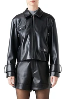 Grey Lab Faux Leather Zip Crop Jacket in Black at Nordstrom, Size Large