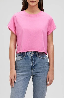 Mavi Jeans Oversize Raw Hem Crop T-Shirt Shocking Pink at Nordstrom,