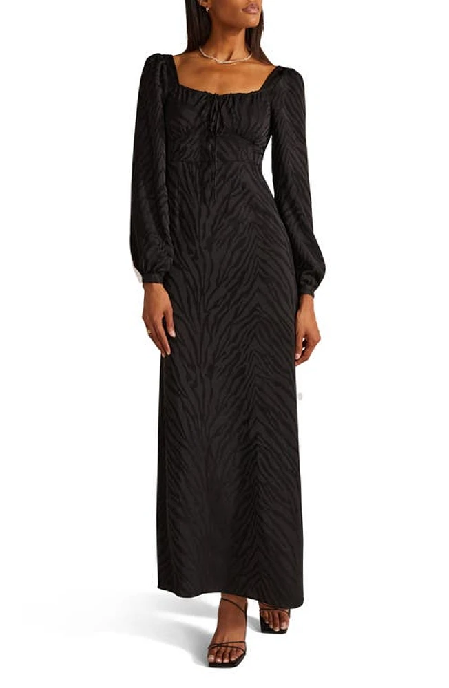 Favorite Daughter The One That Got Away Zebra Jacquard Long Sleeve Maxi Dress in Black Zebra Jacqua at Nordstrom, Size 4