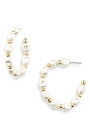 Nordstrom Imitation Pearl Hoop Earrings in White- Gold at Nordstrom