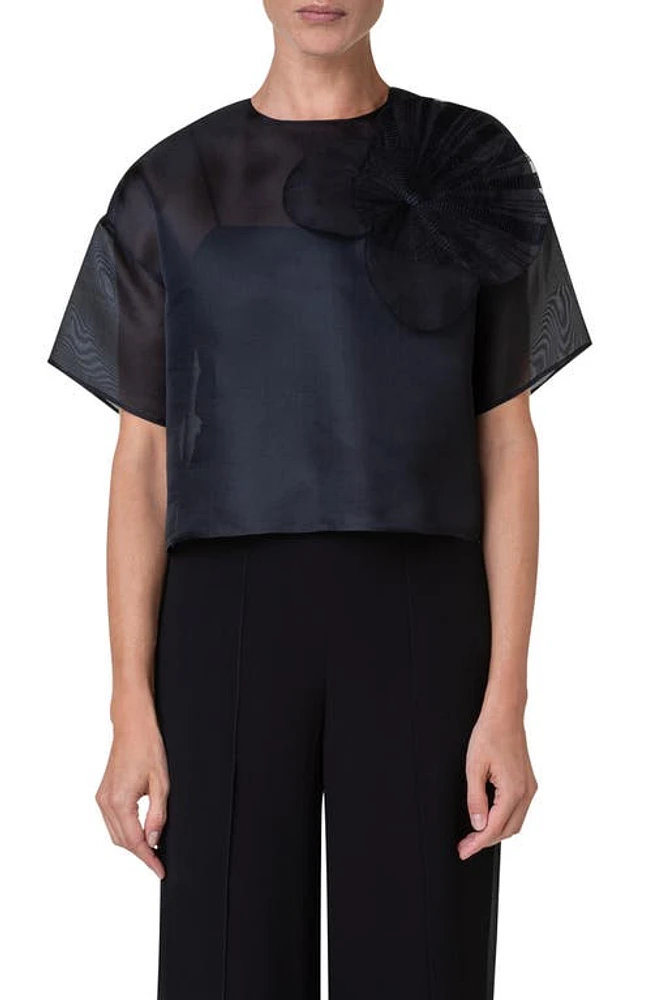 Akris Poppy Patch Crop Silk Organza Top in Black at Nordstrom, Size 10