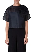 Akris Poppy Patch Crop Silk Organza Top in Black at Nordstrom, Size 10