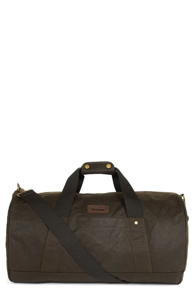 Barbour Explorer Waxed Cotton Canvas Duffle Bag in Olive at Nordstrom