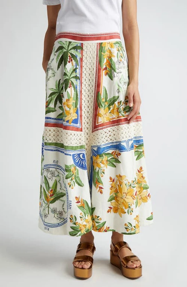 FARM Rio Tropical Destination Linen Blend Skirt Off-White at Nordstrom,