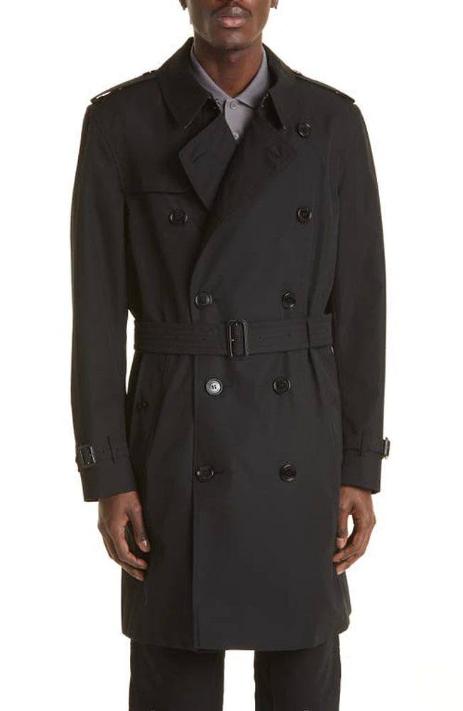 burberry The Kensington Mid Cotton Gabardine Trench Coat Black at Nordstrom, Us