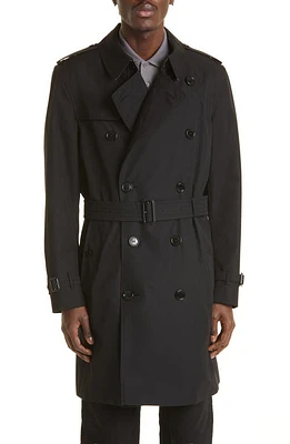 burberry The Kensington Mid Cotton Gabardine Trench Coat Black at Nordstrom, Us