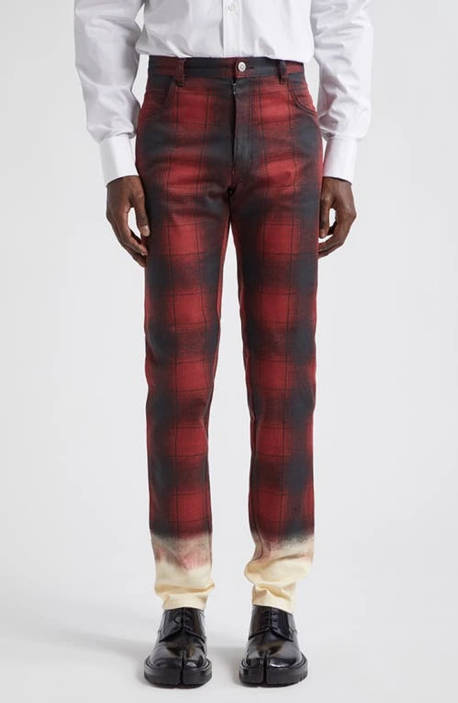 Maison Margiela x Pendleton Plaid Ombré Stretch Cotton Trousers Black/Red at Nordstrom,