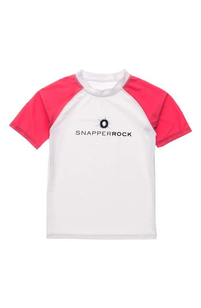 Snapper Rock Raglan Short Sleeve Rashguard White Red at Nordstrom,