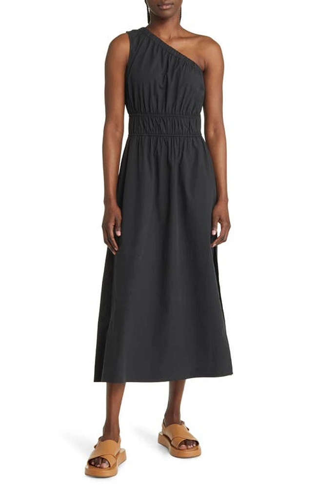 Rails Selani One-Shoulder Cotton Poplin Dress Black at Nordstrom,