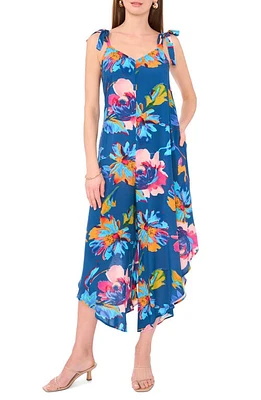 Vince Camuto Floral Tie Shoulder Wide Leg Crop Jumpsuit in Classic Navy at Nordstrom, Size Xx-Large