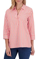 Foxcroft Sophia Stripe Three-Quarter Sleeve Stretch Tunic at Nordstrom,