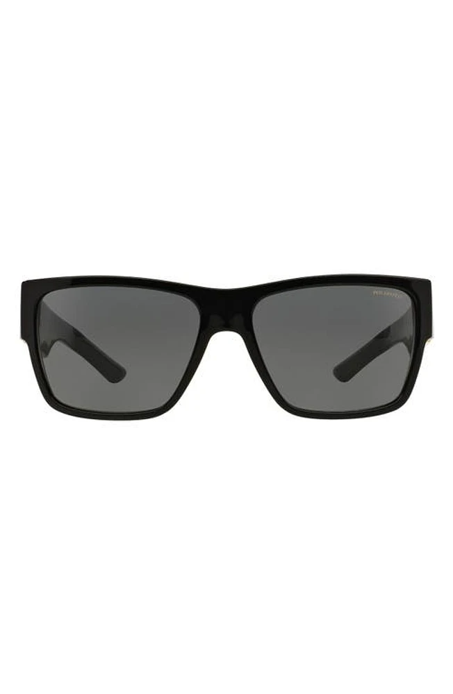 Versace 59mm Polarized Square Sunglasses in Black/Black Solid at Nordstrom