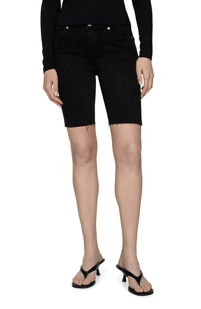 MANGO Raw Hem Low Rise Skinny Denim Bermuda Shorts Black at Nordstrom,