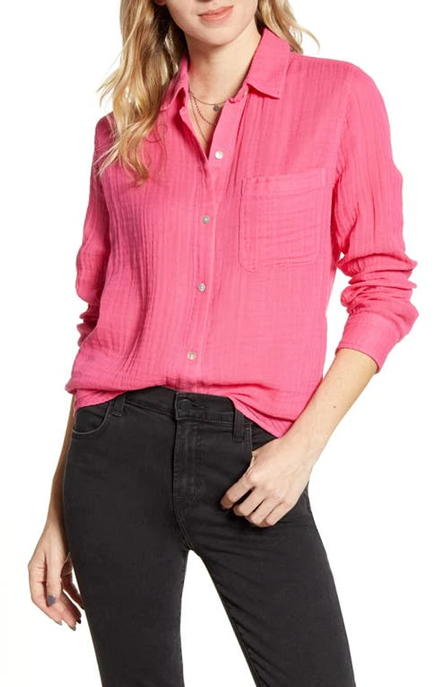 Rails Ellis Cotton Gauze Button-Up Shirt Hibiscus at Nordstrom,