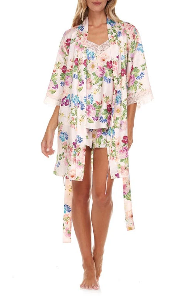 Flora Nikrooz Sabrina Floral Print Satin Short Pajamas & Robe Set at Nordstrom,