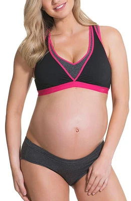 Angel Maternity Lotus Yoga Pumping Nursing Bra Black/Pink at Nordstrom,