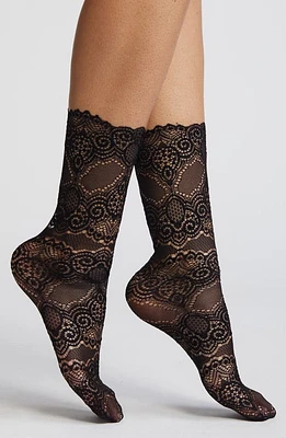 HIGH HEEL JUNGLE Scalloped Lace Crew Socks in Black at Nordstrom