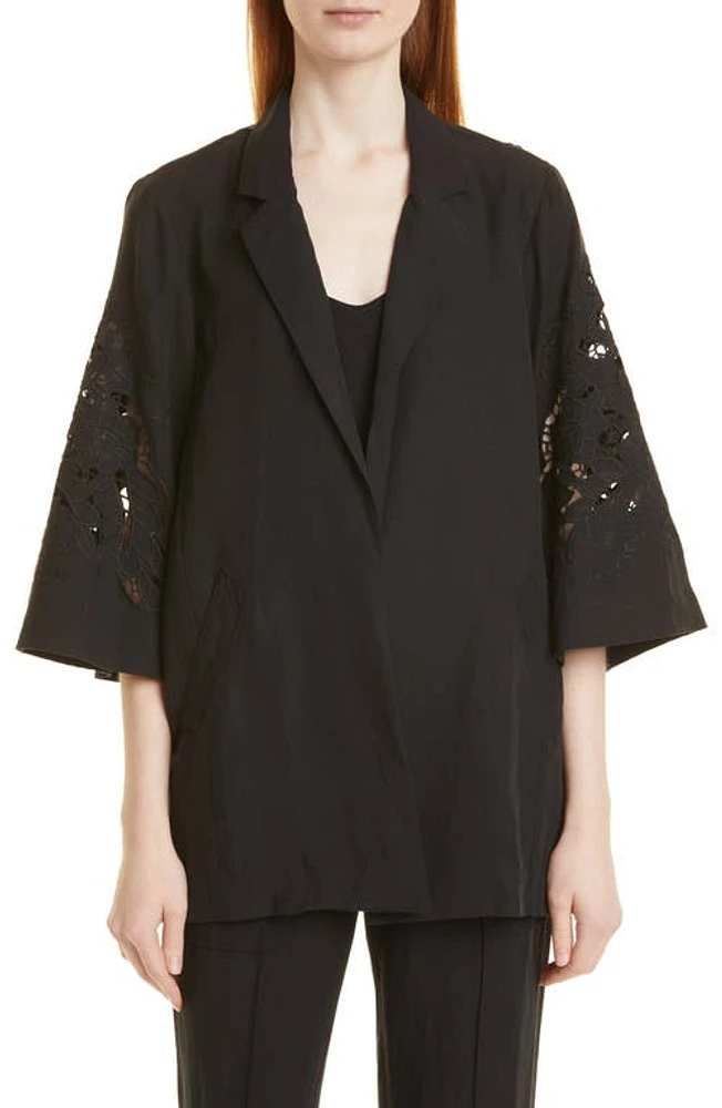 KOBI HALPERIN Torie Embroidered Eyelet Jacket in Black at Nordstrom, Size Medium