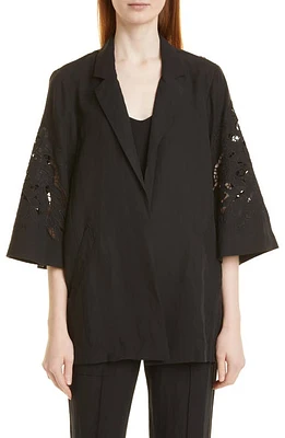 KOBI HALPERIN Torie Embroidered Eyelet Jacket in Black at Nordstrom, Size Medium