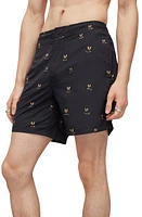 AllSaints Emotive Swim Trunks Jet Black/Yellow at Nordstrom,