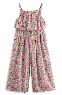 Mini Boden Kids' Floral Wide Leg Jumpsuit Bubblegum Peony at Nordstrom,