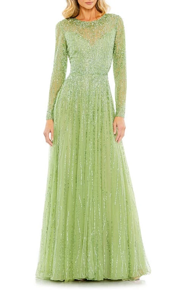 Mac Duggal Sequin Long Sleeve A-Line Gown in Sage at Nordstrom, Size 10