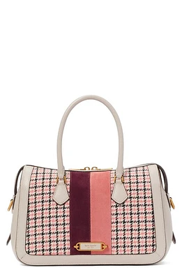 Kate Spade New York gramercy racing stripe houndstooth top handle bag in Mushroom Multi at Nordstrom