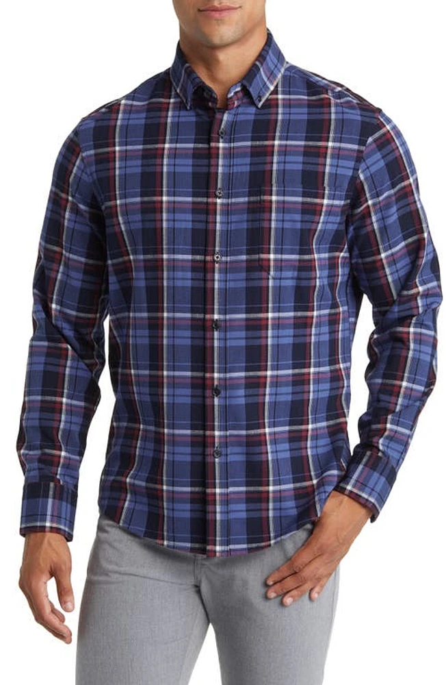 Mizzen+Main City Trim Fit Coastal Fjord Plaid Flannel Button-Down Shirt Blue at Nordstrom,