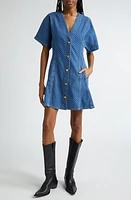 Ganni Dot Jacquard Organic Cotton Minidress Mid Blue Stone at Nordstrom, Us