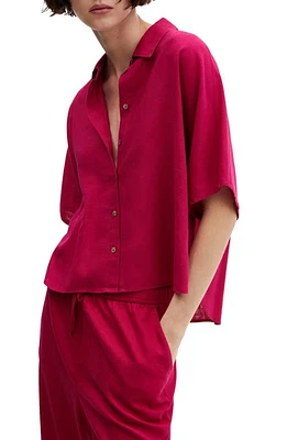 MANGO Short Sleeve Linen Blend Button-Up Shirt in Fuchsia at Nordstrom, Size 2