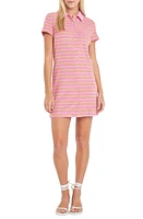 English Factory Stripe Terry Cloth Polo Mini Shirtdress in Pink Multi at Nordstrom, Size Small