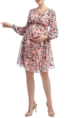 Kimi and Kai Rosie Floral Long Sleeve Maternity Babydoll Dress Coral Multi at Nordstrom,