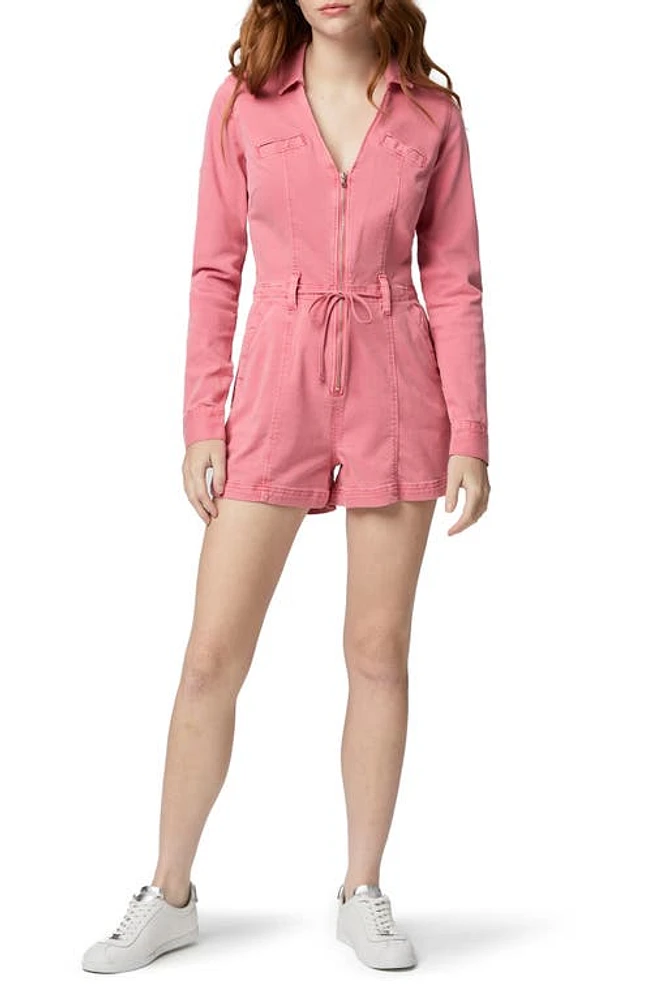 PAIGE Meg Tie Waist Twill Utility Romper Vintage Pink Lolly at Nordstrom,