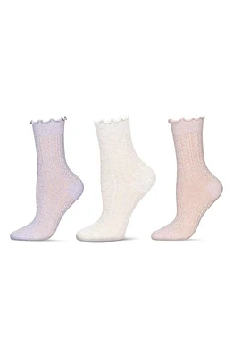 MeMoi Pointelle Assorted 3-Pack Crew Socks in White-Pink-Gray at Nordstrom, Size 9